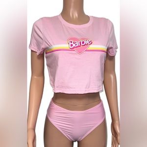 Barbie Barbiecore S Girly Pink heart Print Crop Baby Tee Top T-shirt Nwts XS-Xl